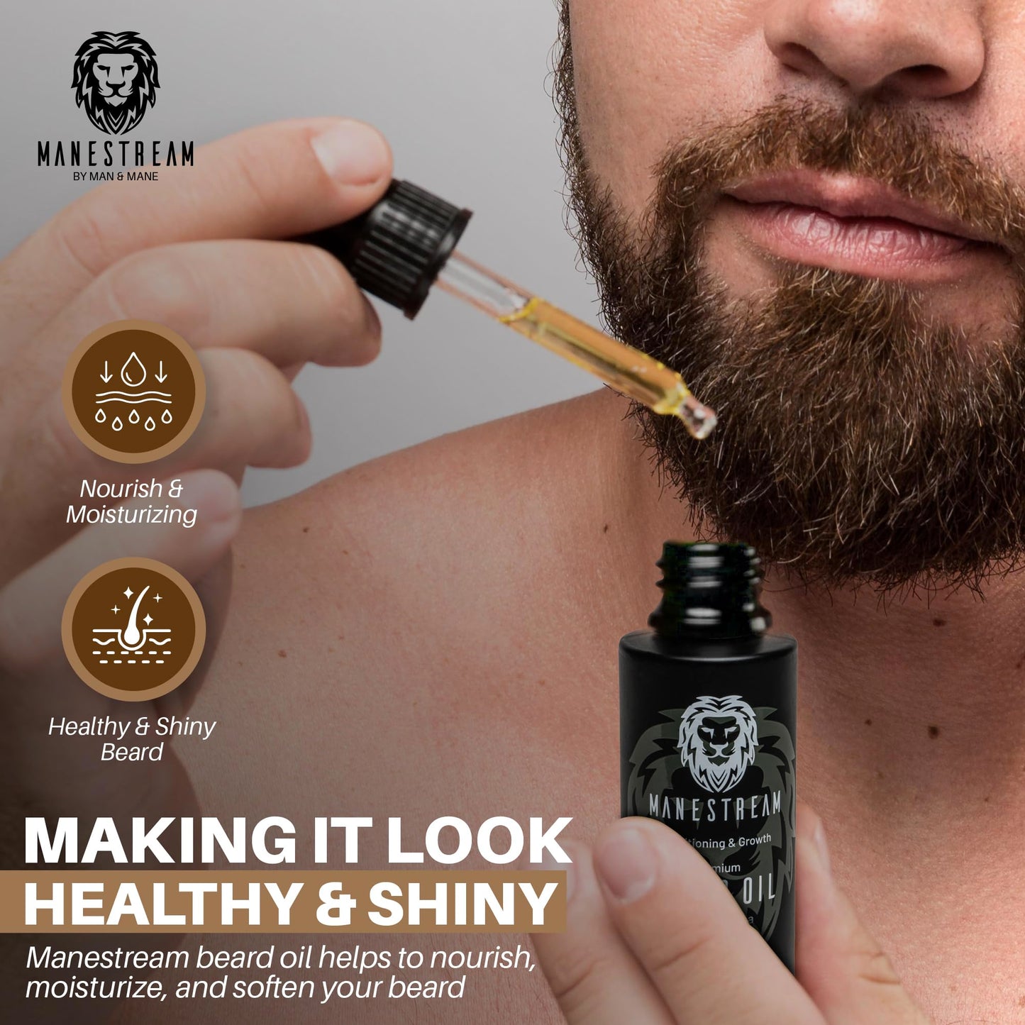 MAN & MANE Manestream Beard Oil for Men, Beard Growth Oil, Hair Growth Oil with Vitamin E, Jojoba Oil, Macadamia Oil, Sunflower Oil, Olive Oil - Fall & Summer Bundle