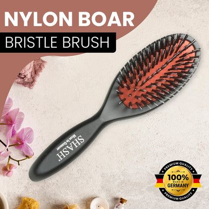 Since 1869 Hand Made In Germany - Nylon Boar Bristle Brush Suitable For Normal to Thick Hair Gently Detangles, No Pulling or Split Ends - Softens Improves Hair Texture, Stimulates (Extra Small)