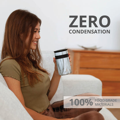 Elemental Artisan Insulated Tumbler, Triple Wall Coffee Travel Mug, Reusable Stainless Steel Coffee Tumbler with Ceramic Lid, Thermal Coffee Cups for Hot (6 Hrs) & Cold (18 Hrs), 12oz - White Marble