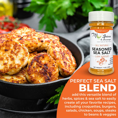 Mo'Spices & Seasonings - Seasoned Sea Salt, Low Sodium, All Purpose - 8 oz bottle