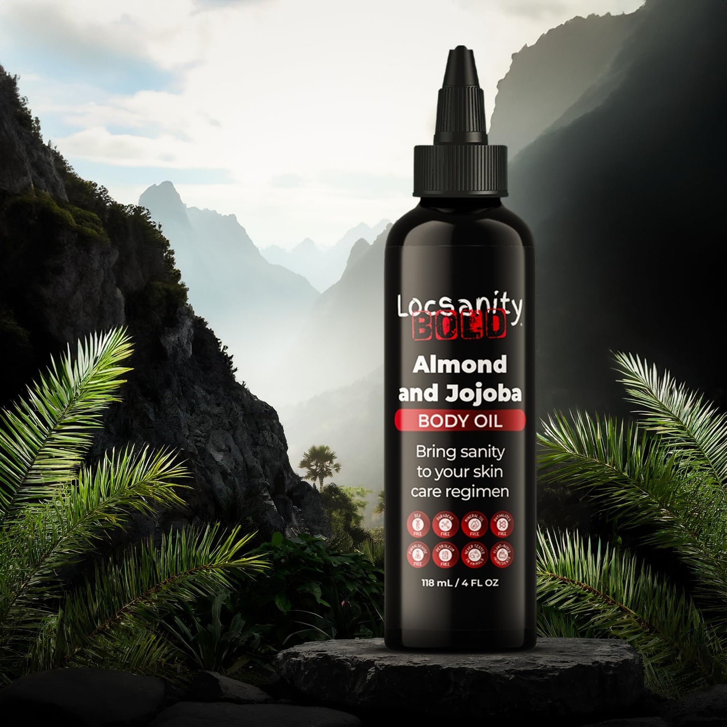 Locsanity Men's Body Oil, Jojoba Seed, Sweet Almond, Extra Virgin Olive, Coconut, Apricot Seed, Grapeseed, Marula, Aloe Vera 4oz