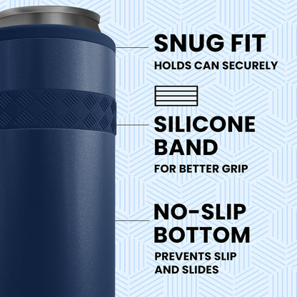 Elemental Insulated Slim Can Cooler, Triple Wall Stainless Steel Skinny Can Cooler - Drink Cooler Insulator for 12oz Skinny Seltzers, Beer, Soda Cans - Navy Blue