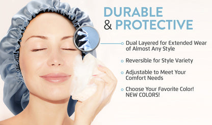 Glow By Daye Satin Bonnet, Double-Layered and Adjustable Satin Sleep Cap, Extra Large, Reversible Purple Reign