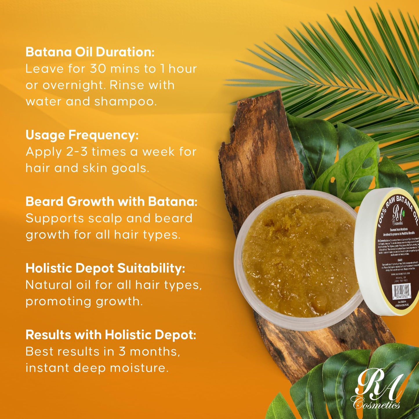 RA COSMETICS 100% Natural Unrefined Batana Hair Oil for Growth, Repair & Strength | 8 oz Nourishing Moisturizer for Damaged Hair from Honduras