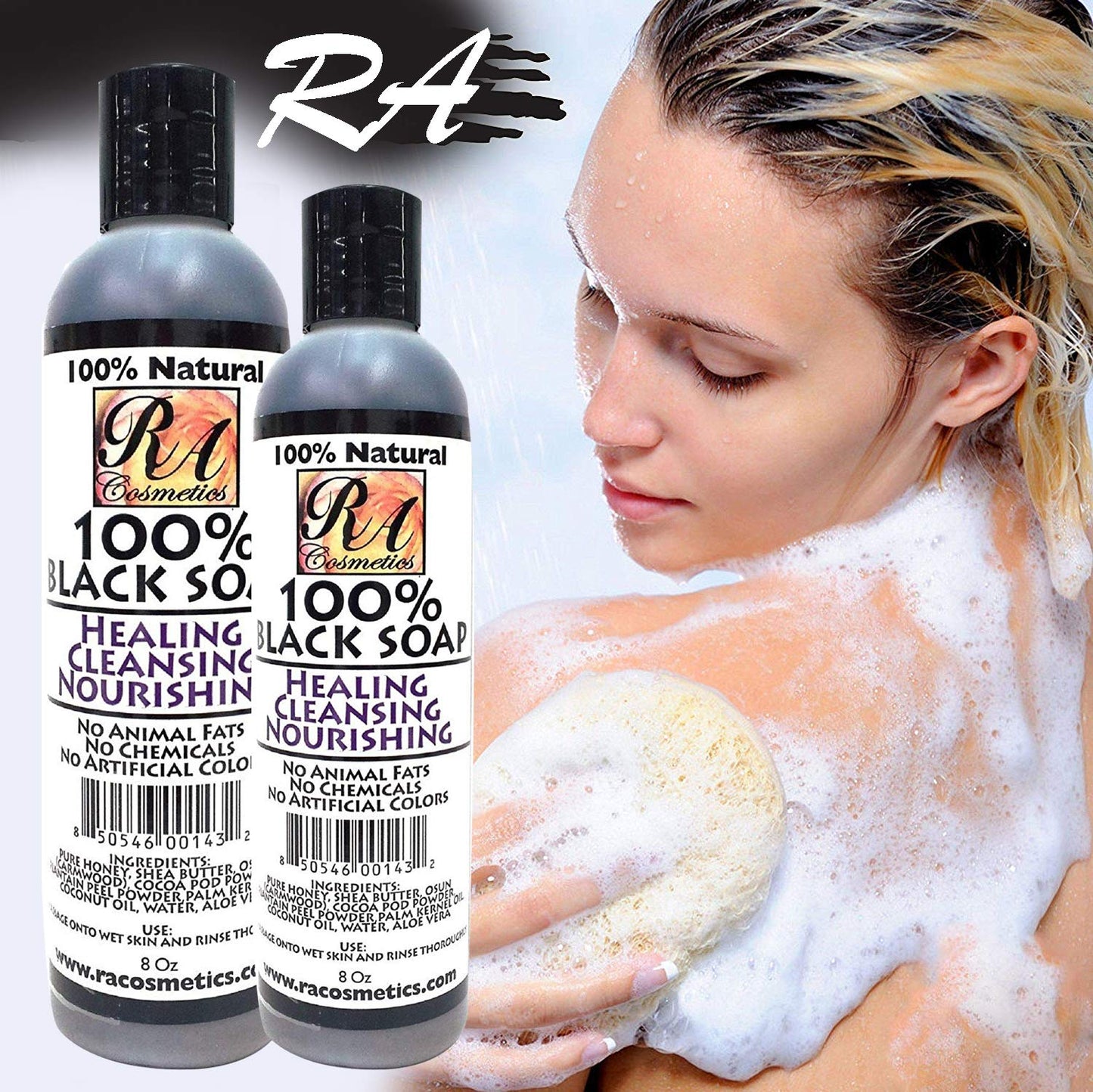 RA COSMETICS 100% African Liquid Natural Black Soap - 8 oz