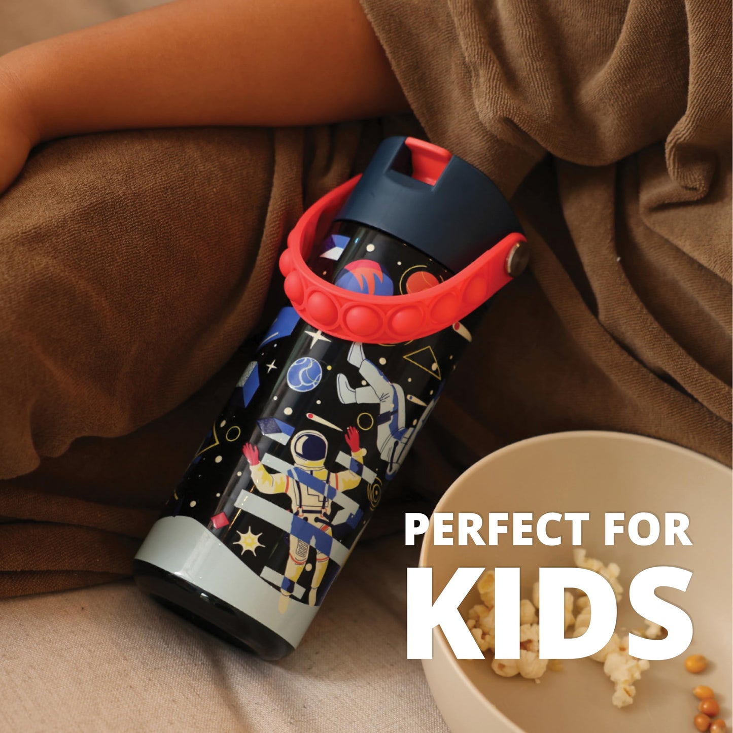 Elemental Leak Proof Water Bottles for Kids - Splash Kids Water Bottle for School with Pop-it Handle - BPA Free Tritan Plastic Reusable Water Bottle with Straw - Space - 18oz