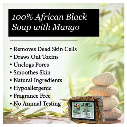 RA Cosmetics 100% Natural African Black Soap, Mango Scent, 5 oz, 141g