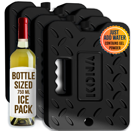 Kona Black/Ice Large Ice Packs for Coolers - Long Lasting Design - Refreezable Reusable Cooler Ice Pack (4)