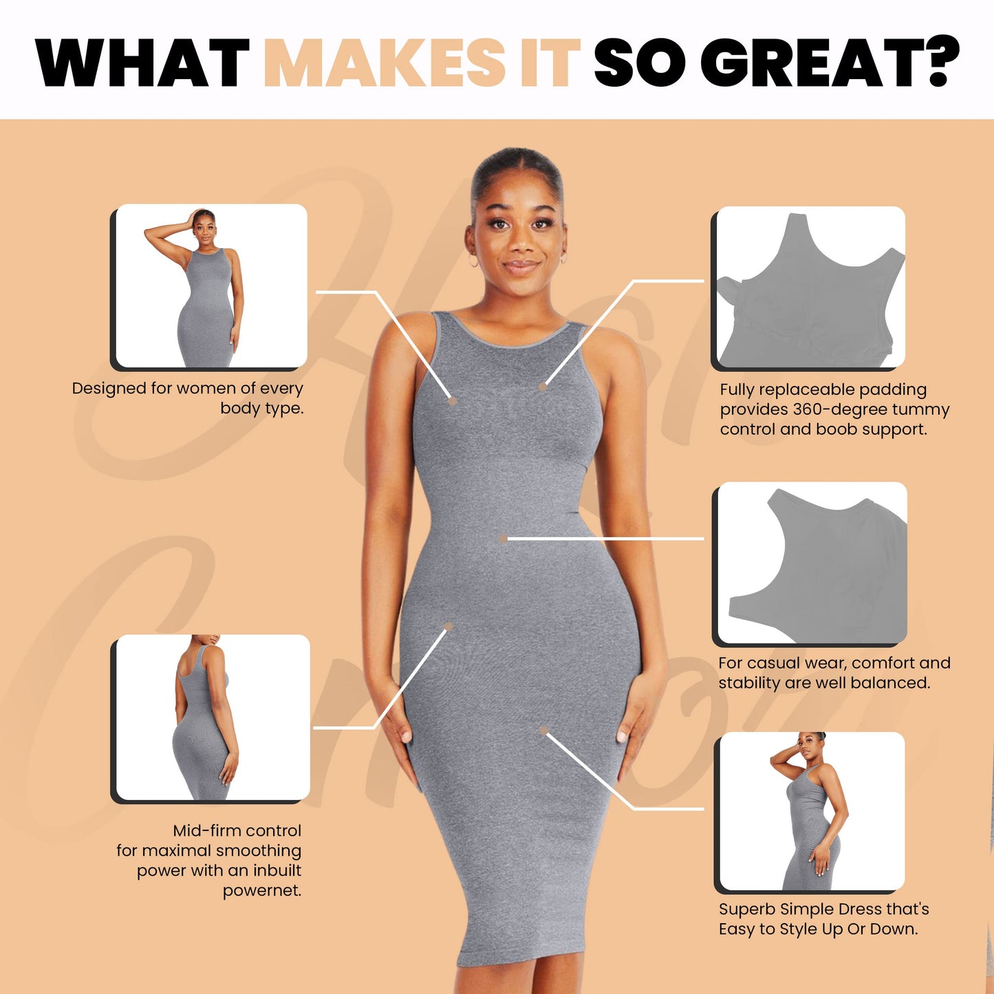 Dresses for Women 2023 Tummy Control Shapewear I Midi Sleeveless High Neck Sculpting Dress Body Shaper (Gray - M/L)