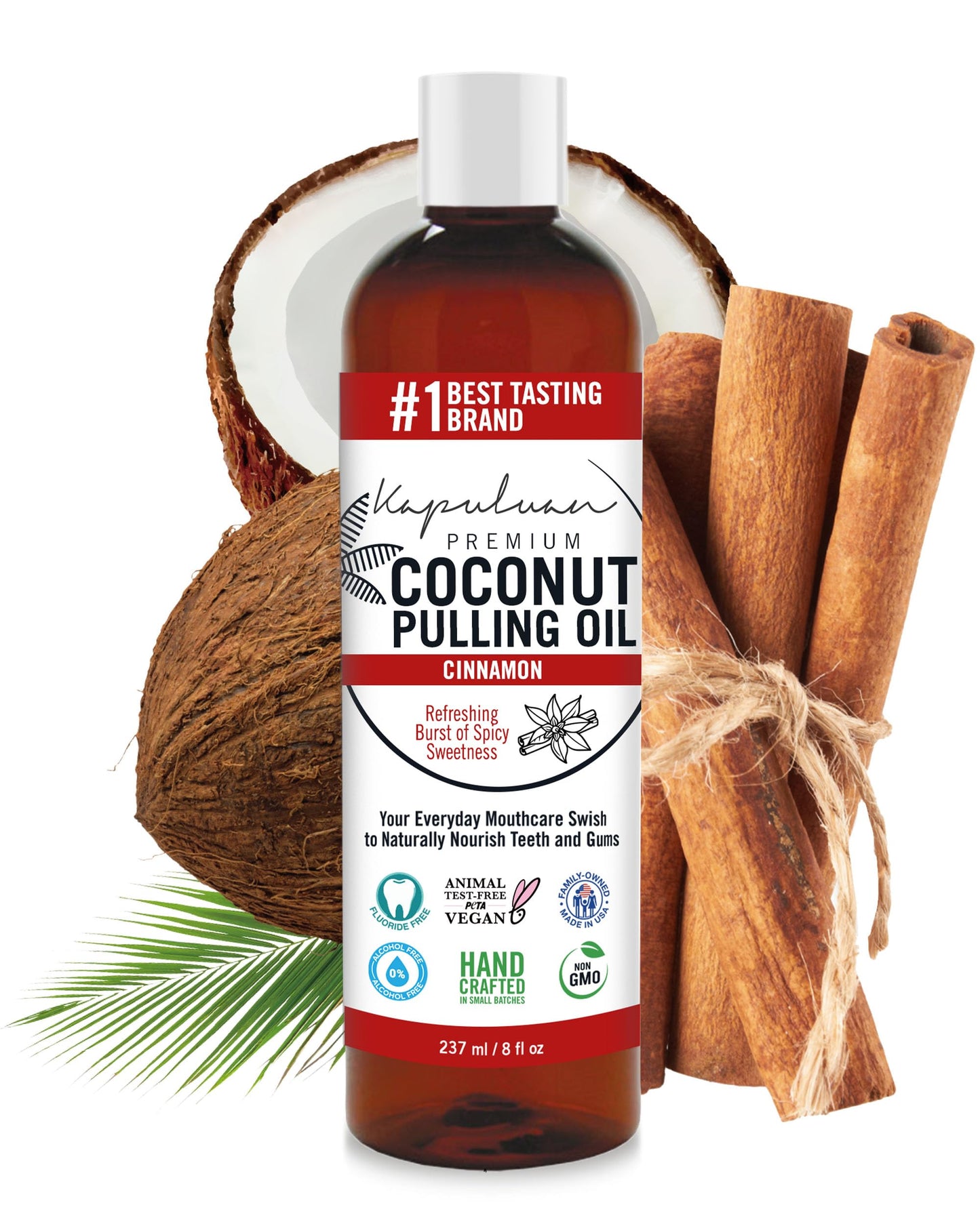 Kapuluan Coconut Oil Pulling for Teeth and Gums Mouthwash, 100% Pure and Natural, Non-GMO, Ayurvedic – Refreshing Cinnamon Essential Oils