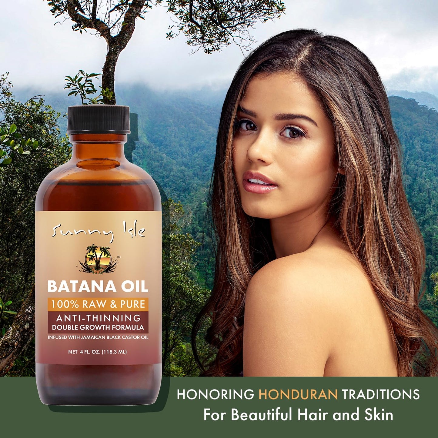 Sunny Isle Batana Oil Infused with Jamaican Black Castor Oil 4oz | Anti-Thinning Double Growth Formula