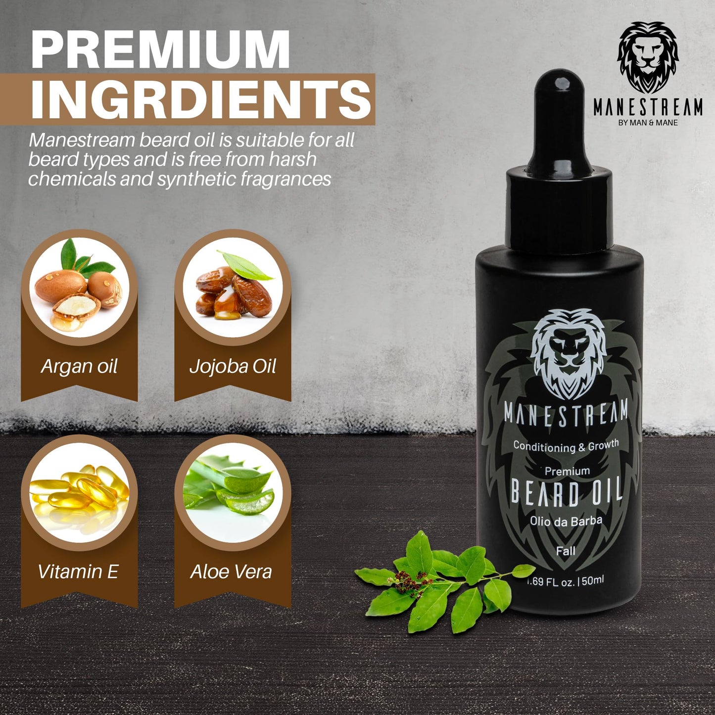 MAN & MANE Manestream Beard Oil for Men, Beard Growth Oil, Hair Growth Oil with Vitamin E, Jojoba Oil, Macadamia Oil, Sunflower Oil, Olive Oil - Fall & Summer Bundle