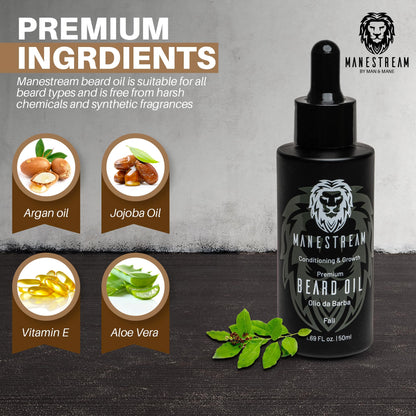 MAN & MANE Manestream Beard Oil for Men, Beard Growth Oil, Hair Growth Oil with Vitamin E, Jojoba Oil, Macadamia Oil, Sunflower Oil, Olive Oil - Fall & Summer Bundle