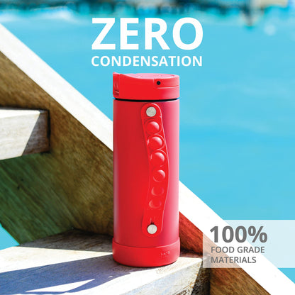 Elemental Iconic Kids Insulated Water Bottle with Straw Lid & Stress Reliever Pop-It Handle, Leak-Proof When Closed Water Bottle Kids - Stainless Steel Water Bottle For Kids, 14oz - Red