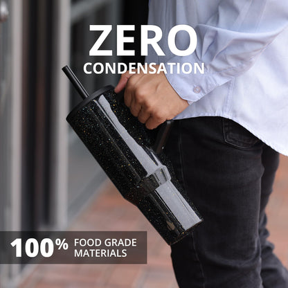 Elemental 40 oz Tumbler with Handle and Straw - Spill Proof Insulated Stainless Steel Commuter for Hot and Cold Beverages - Travel Coffee Mug with 2 Straws & Spill Proof Lid - 40oz - Black Speckle