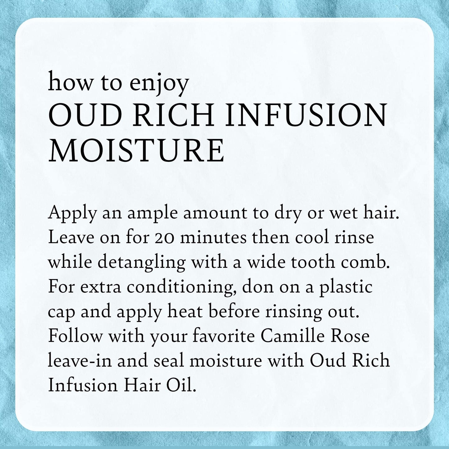 Camille Rose Oud Rich Infusion Moisture Treatment, for Dry Lifeless Tangled Hair, Detangles and Hydrates Scalp & Hair, 8 fl oz