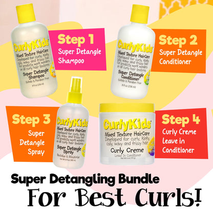 CurlyKids Textured Hair Care Set with Hair Detangler Spray, Kids Shampoo, Conditioner & Creme for Curly, Frizzy, & Wavy Hair | Sulfate & Paraben-Free Formula to Detangle, Hydrate, and Revitalize Curls
