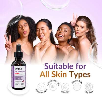 Nasola Pure Firming Retinol Serum with Hydrating Hyaluronic Acid & Gotu Kola for Wrinkles and Dark Spots, Renew and Reset Nighttime Facial Serum for a smoother, more radiant complexion, 2.02 Fl Oz