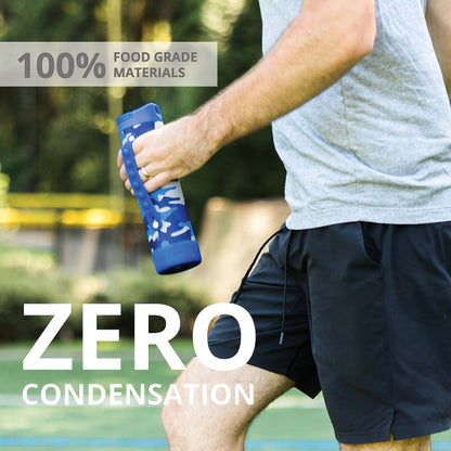 Elemental Iconic Kids Water Bottle with Straw Lid & Stress Reliever Pop It Handle, Leak-Proof When Closed, Triple Insulated Stainless Steel Reusable Thermos Water Bottle, 20oz - Blue Camo