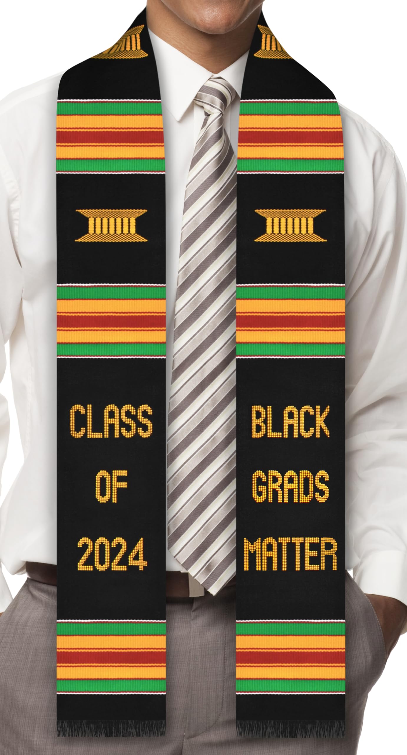 ADVANSYNC Black Grads Matter Class of 2024 Premium Handwoven Kente Cloth Graduation Stole (BGM 2024)