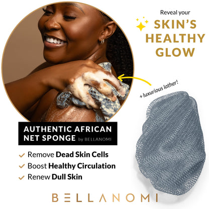 BELLANOMI African Exfoliating Net Sponge, Authentic, Ethically sourced from Nigeria, 45 inches Long, Back Scrubber for Daily use (Slate)