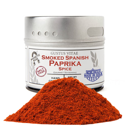Smoked Spanish Paprika - Non GMO - Packed In Magnetic Tins - Sustainable Spice - Grown in USA - All Natural - Not Irradiated - Hand Crafted, Small Batch Seasoning- GLP-1 Friendly, All Natural - Gustus Vitae