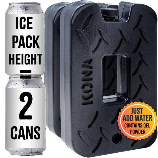 Kona Black Ice 2 Pound Ice Packs for Coolers - Long Lasting Design - Refreezable Reusable Cooler Ice Pack (2)