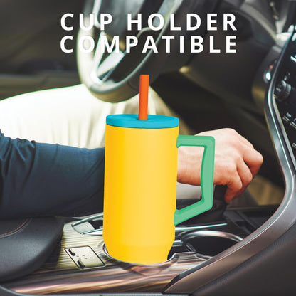 Elemental 40 oz Tumbler with Handle and Straw - Spill Proof Insulated Stainless Steel Commuter for Hot and Cold Beverages - Travel Coffee Mug with 2 Straws & Spill Proof Lid - 40oz - Lemon Zest