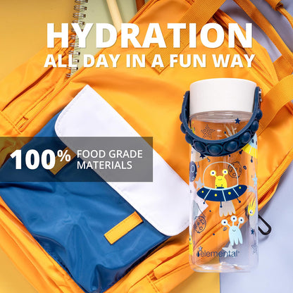 Elemental Leak Proof Water Bottles for Kids - Splash Kids Water Bottle for School with Pop-it Handle - BPA Free Tritan Plastic Reusable Water Bottle with Straw - Alien Invasion - 18oz