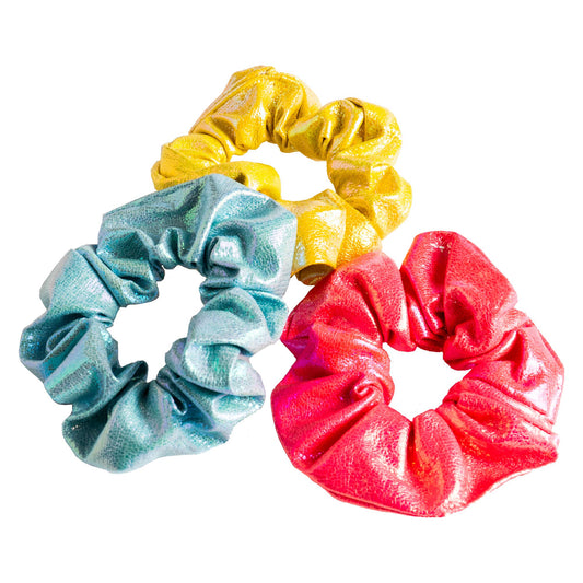 Lily Frilly Iridescent Leatherette Scrunchies 3pk