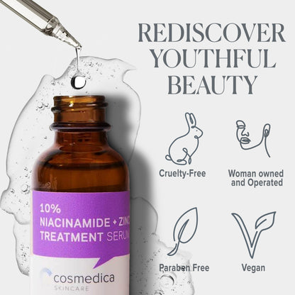 Cosmedica Skincare Niacinamide + Zinc Treatment Serum with Hyaluronic Acid, 1 oz