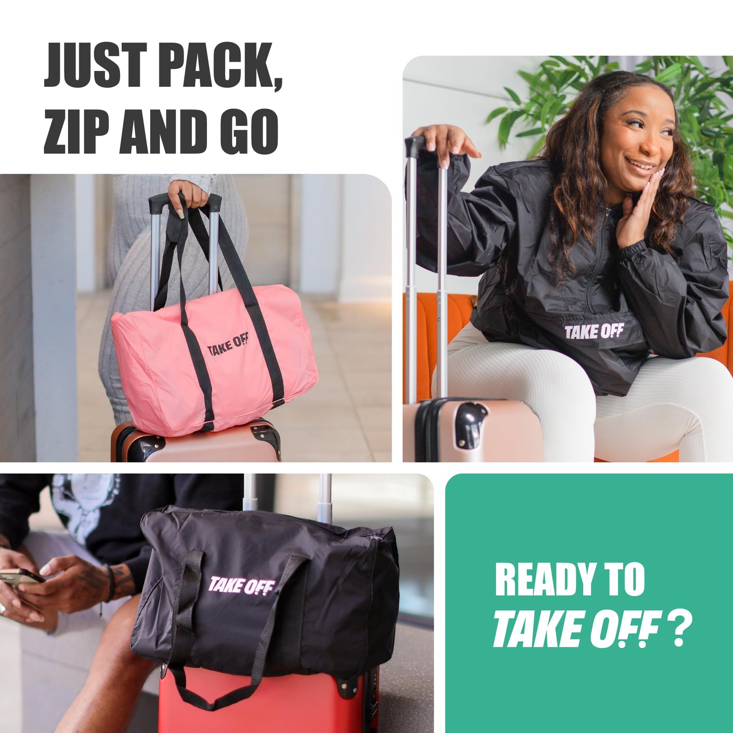 TAKE OFF Luggage - 3 in 1 Duffle Bag, Large Pocket Jacket or Pouch, Lightweight Oversized Windbreaker, Convertible Waterproof Garment, Personal Item & Carry On Accessories for Travel Essentials, Red