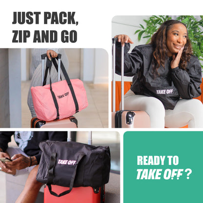 TAKE OFF Luggage - 3 in 1 Duffle Bag, Large Pocket Jacket or Pouch, Lightweight Oversized Windbreaker, Convertible Waterproof Garment, Personal Item & Carry On Accessories for Travel Essentials, Red