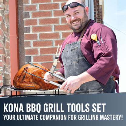 KONA BBQ Grill Tools Set with Case - 18 inches Long to Keep Hands Away from Heat, Premium Stainless Steel Grilling Utensils with Bottle Opener Handles - Makes A Great Gift