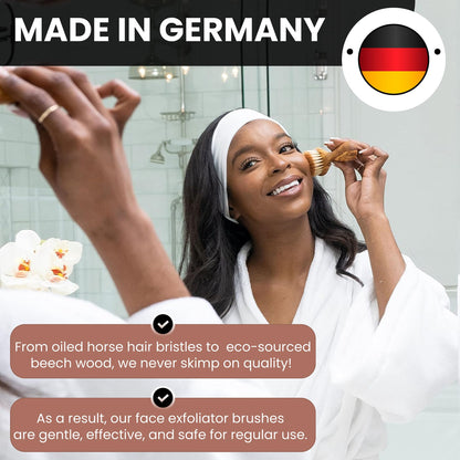 Since 1869 Hand Made in Germany - Sustainable Exfoliating Face Brush, Scrub Cleansing Brush, Exfoliates Skin to Help Reduce Flaking, Fine Lines, Supports Glowing Complexion Natural Boar Bristle