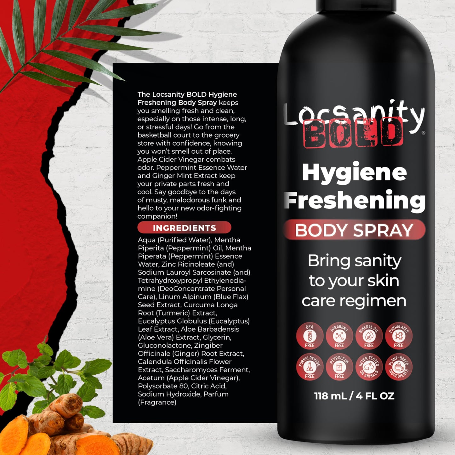 Locsanity BOLD Body Spray for Men - Freshening Deodorant for Groin, Balls, Armpits - Soothing, Cooling, Deodorizing Spray - Natural Personal Hygiene, Skincare Regimen