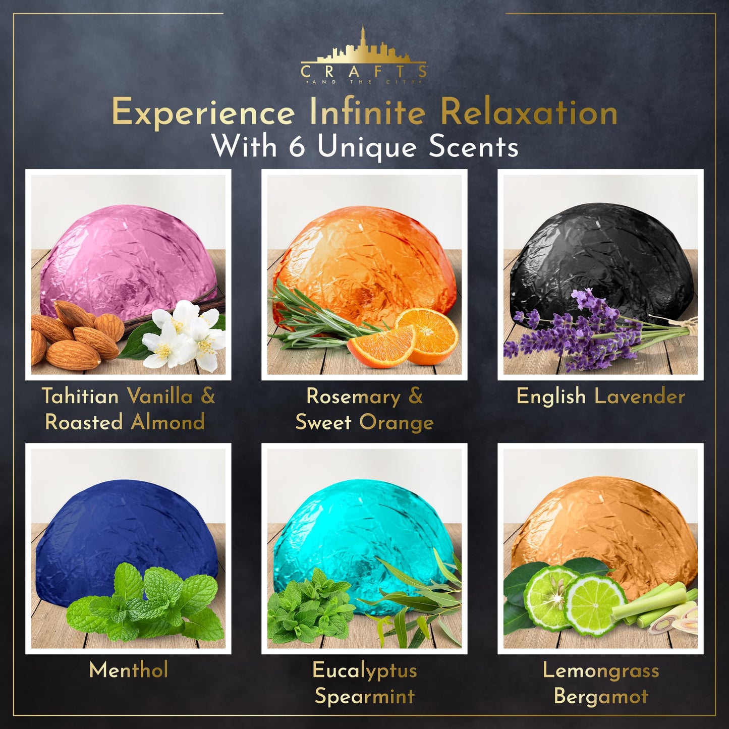 Crafts And The City Luxury Shower Steamers Aromatherapy 6 Pack Gift Set -Made in USA Essential Oil Shower Bath Bombs for Women- Best Womens Luxe Shower Fizzies Scents Vapor Pods Melts Soothers