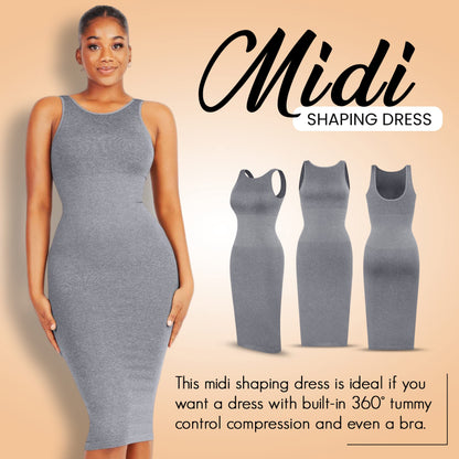 Dresses for Women 2023 Tummy Control Shapewear I Midi Sleeveless High Neck Sculpting Dress Body Shaper (Gray - M/L)
