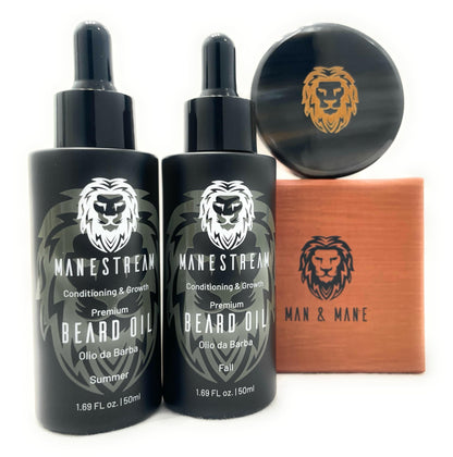 Premium Handmade Round Oxhorn Medium Stiff Natural Boar Bristle Men’s Travel Brush with Beard Oils - Sandalwood | Orange