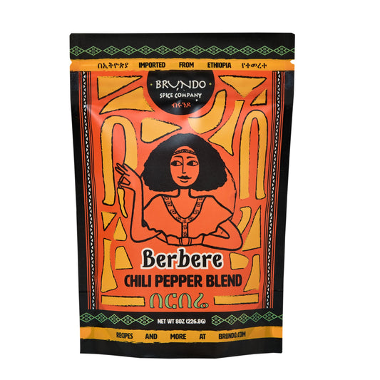 Brundo Spices Imported Ethiopian Berbere Chili Pepper Blend (8 oz) | Authentic Berbere & All Natural East African Seasoning | NON-GMO | No Preservatives | Made and Imported from Ethiopia | በርበሬ (8oz)