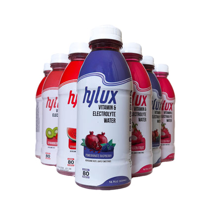 Hylux Pomegranate & Raspberry Bottle Water Case of 12 - - Electrolyte Drinks with Crisp, Refreshing Taste - Fast Hydration Drink - Lightly Sweetened Antioxidant Drink with Fewer Calories Per Bottle