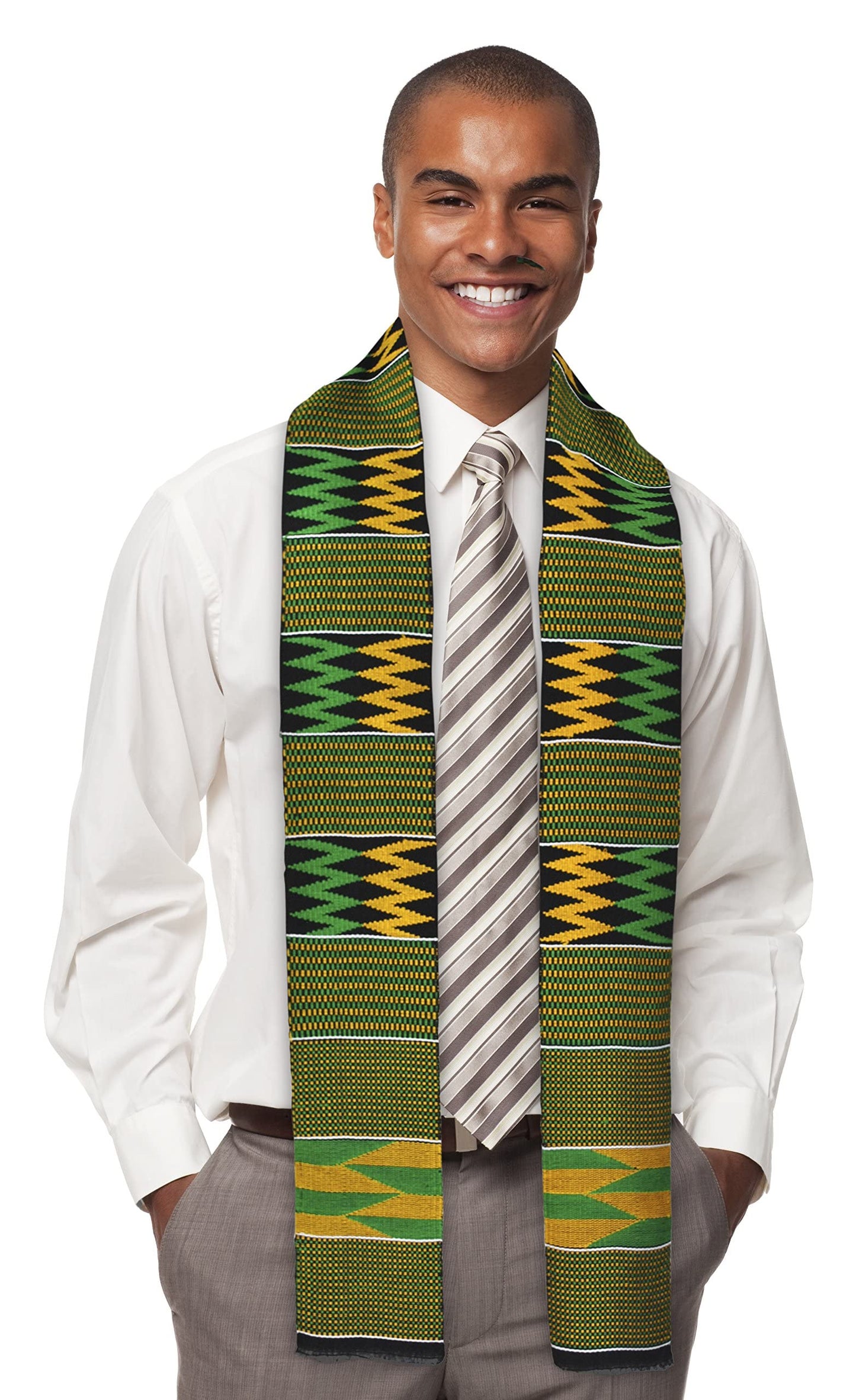 ADVANSYNC Traditional Double Weave Premium Handwoven Kente Cloth (green)