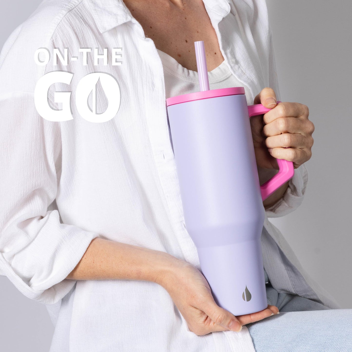 Elemental 40 oz Tumbler with Handle and Straw - Spill Proof Insulated Stainless Steel Commuter for Hot and Cold Beverages - Travel Coffee Mug with 2 Straws & Spill Proof Lid - 40oz - Lilac Tie Dye