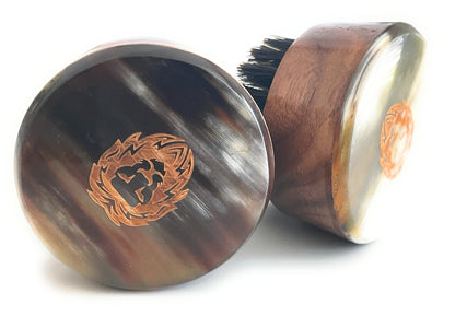 Premium Handmade Round Oxhorn Medium Stiff Natural Boar Bristle Men’s Travel Beard and Hair Care Brush