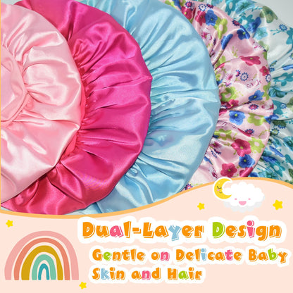 BONNET QUEEN Baby Bonnet Kids Bonnet Double Layer Silk Bonnet for Sleeping Satin Bonnet Adjustable Silk Hair Wrap with Tie Band 2Pcs 6-12 Months Hot Pink+Light Blue