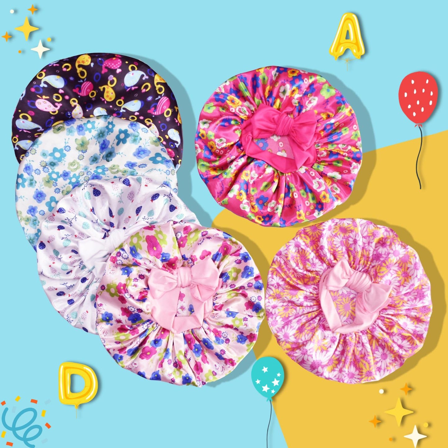 BONNET QUEEN Baby Bonnet 2Pcs Silk Bonnet Satin Hair Bonnet for Sleeping Silk Bonnet for Girls Night Hair Wrap with Tie Band 0~3 Years Hot Pink & Pink Floral