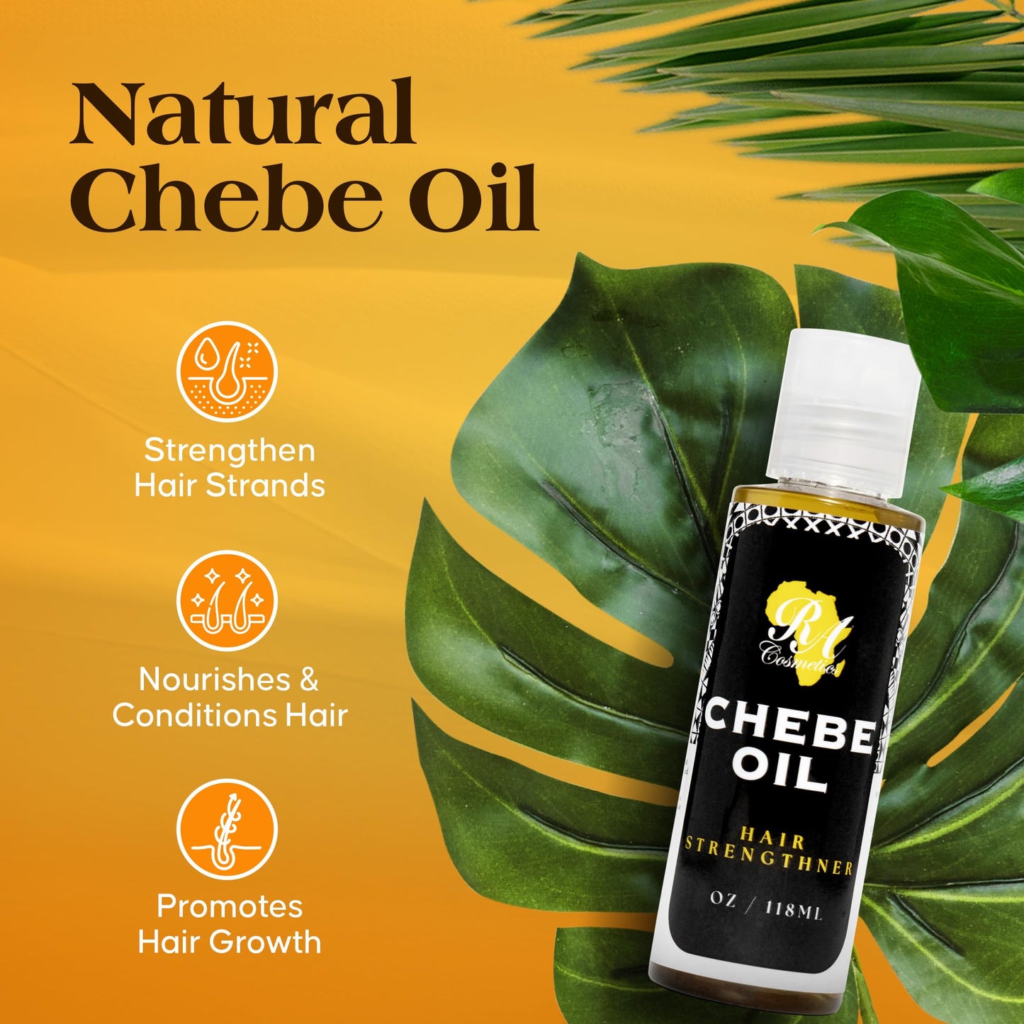 RA COSMETICS Chebe Oil- Hair Strengthening And Growth Enhancing, Moisture-Rich Formula with Chebe, Natural Oil - Rich In Nutrients - Promote Elasticity, Prevents Breakage, Nourishes Scalp-4oz