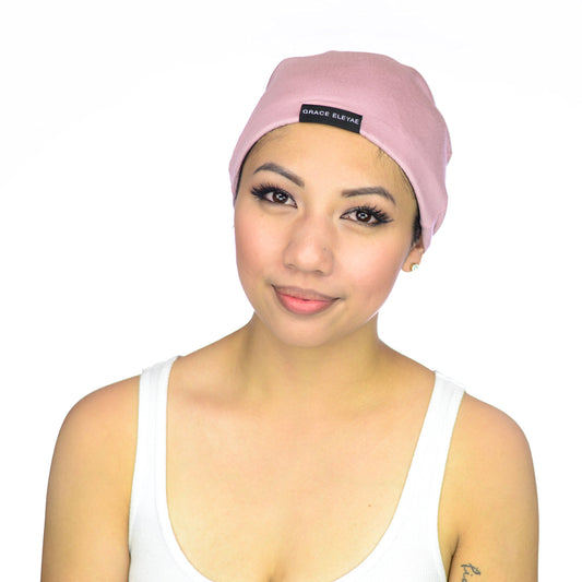 Grace Eleyae GE Women's Satin Lined Sleep Cap Slap Silky Beanie Hair Care Hat, Pink