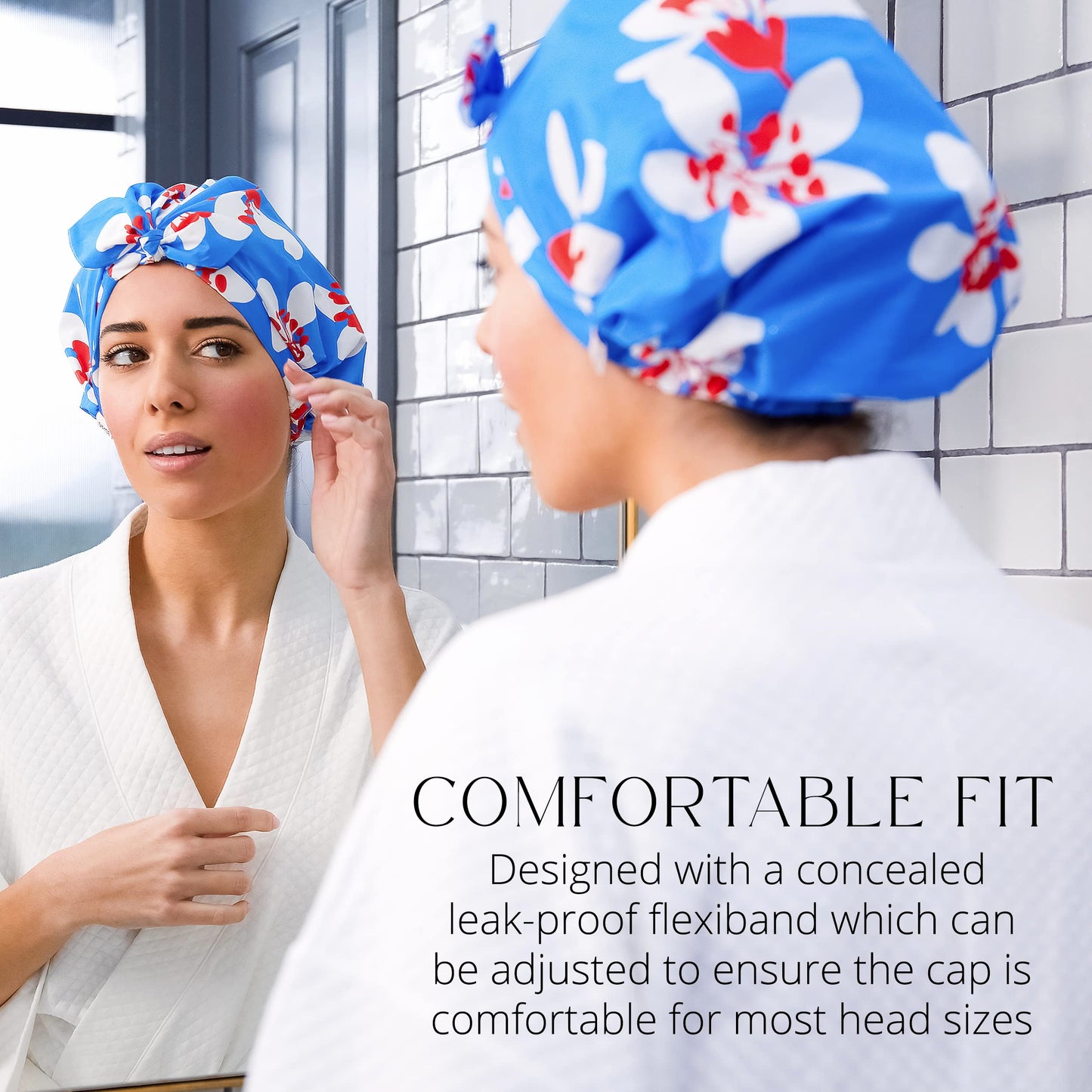 GRACE & COMPANY Luxury Shower Cap For Women - 100% Waterproof, Reusable, Washable & Breathable Shower Caps - Gramercy