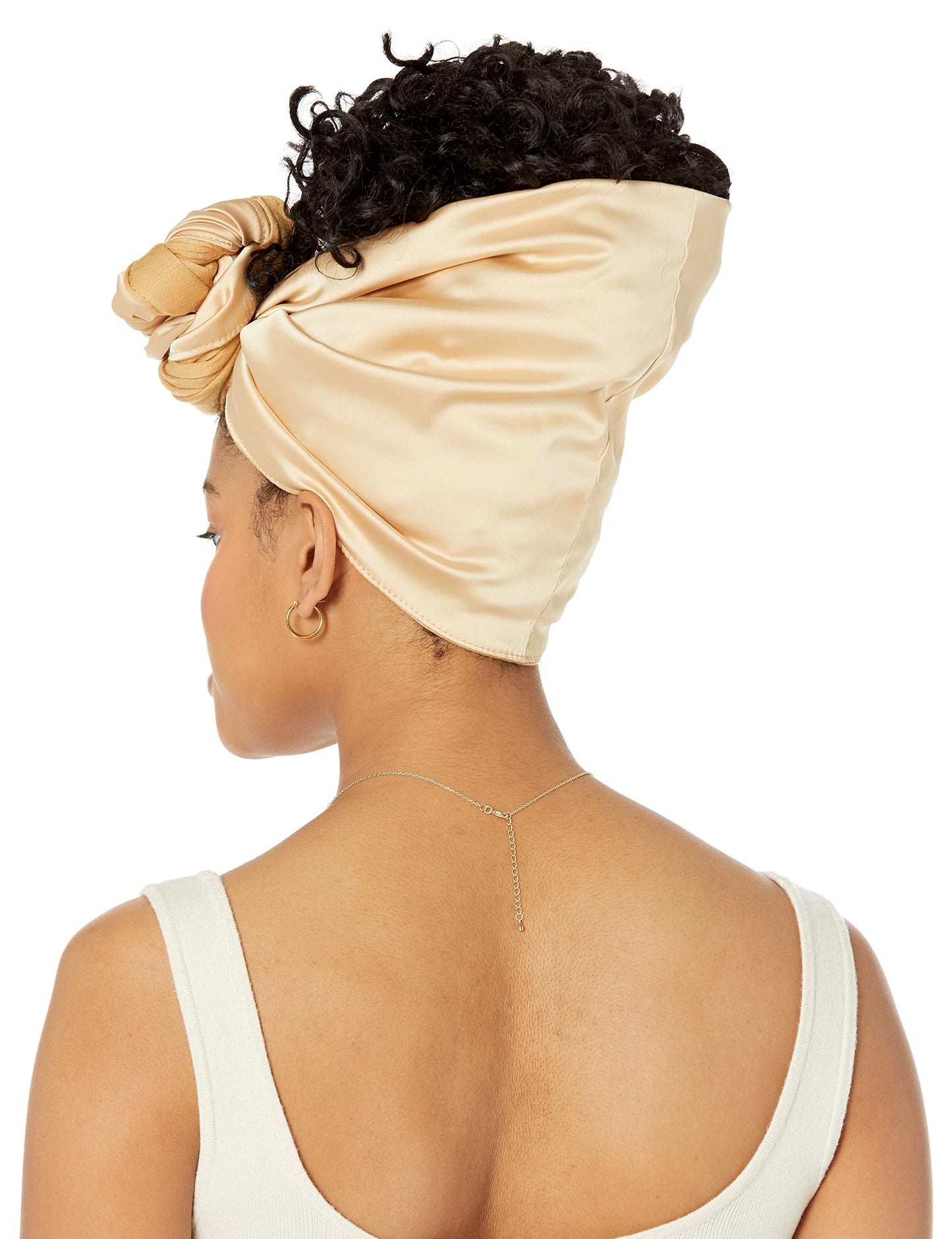 WRAPTSTYLE Satin Headband Top Knot Headwrap, Natural Hair, Adjustable Size, Easy Gentle Protective Scarf Head Wrap (Tan)